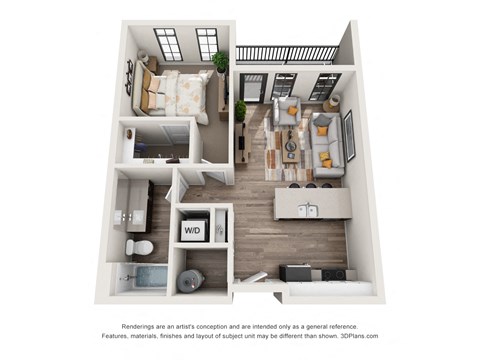 1 bed 1 bath floor plan D at 1400 Russell Apartments, Missouri, 63104